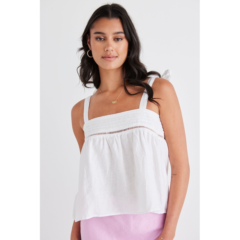 Fluid White Linen Reversible Tie Shoulder Cami
