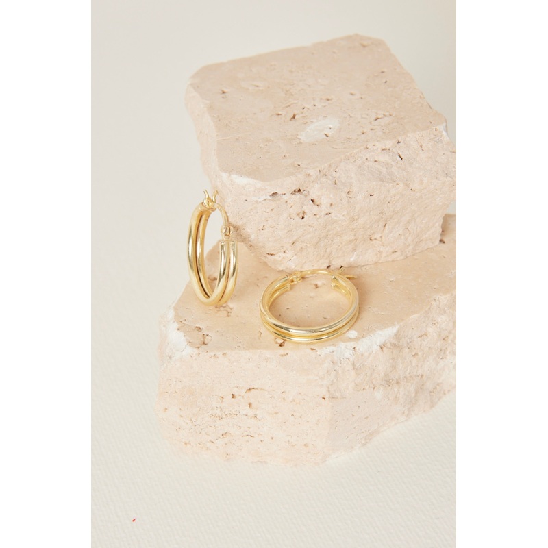 Large Double Hoop EOL Gold Earrings