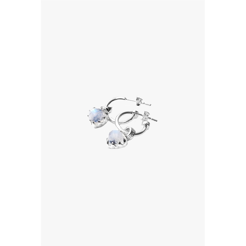 Love Anchor Heart Moonstone Semi Hoop Earring