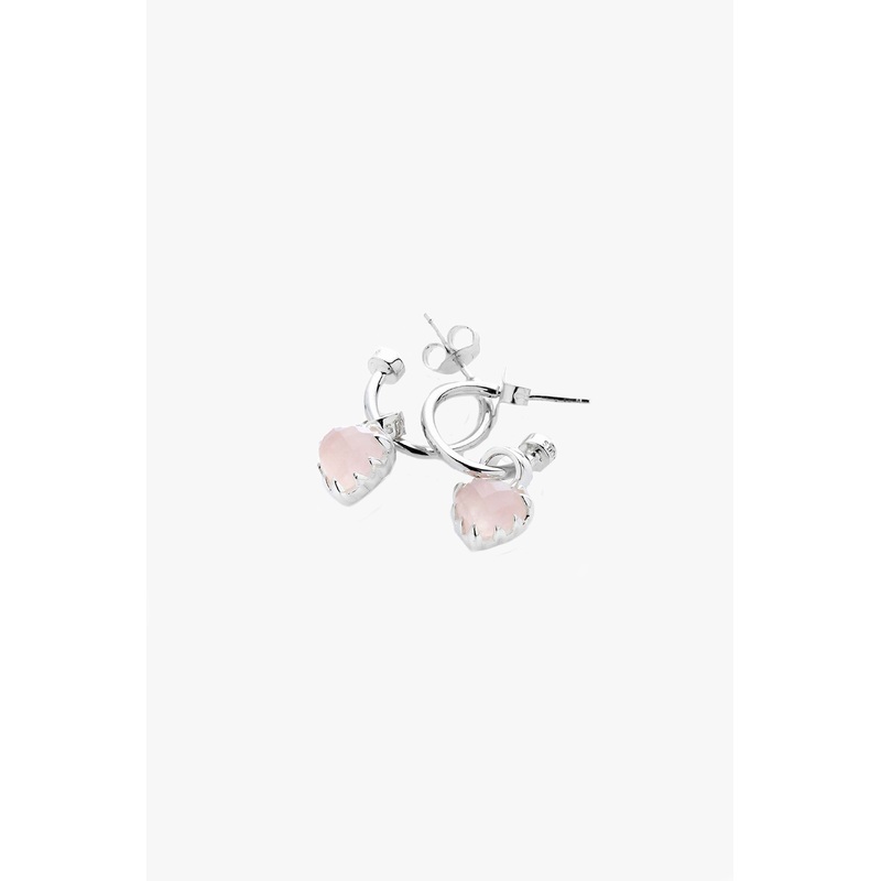 Love Anchor Heart Rose Quartz Semi Hoop Stud Earring