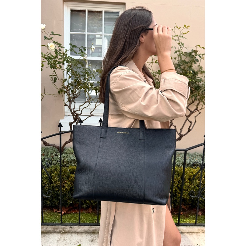Milan Black Leather Tote Bag