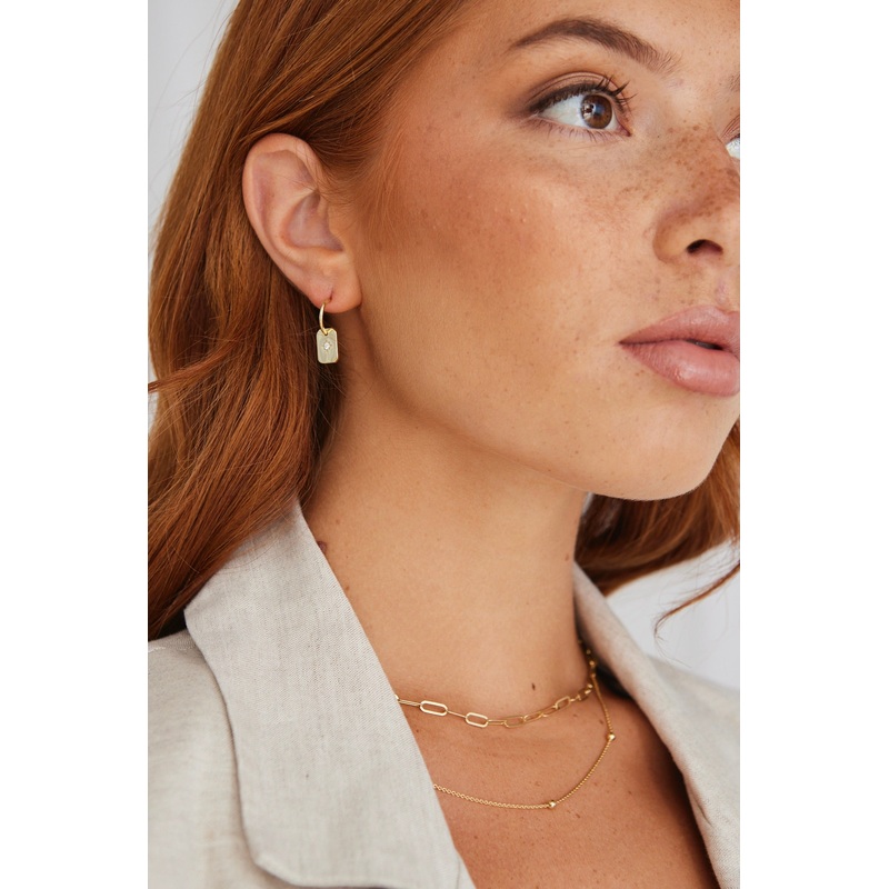 Rectangle Signet Hoop Gold Earrings.