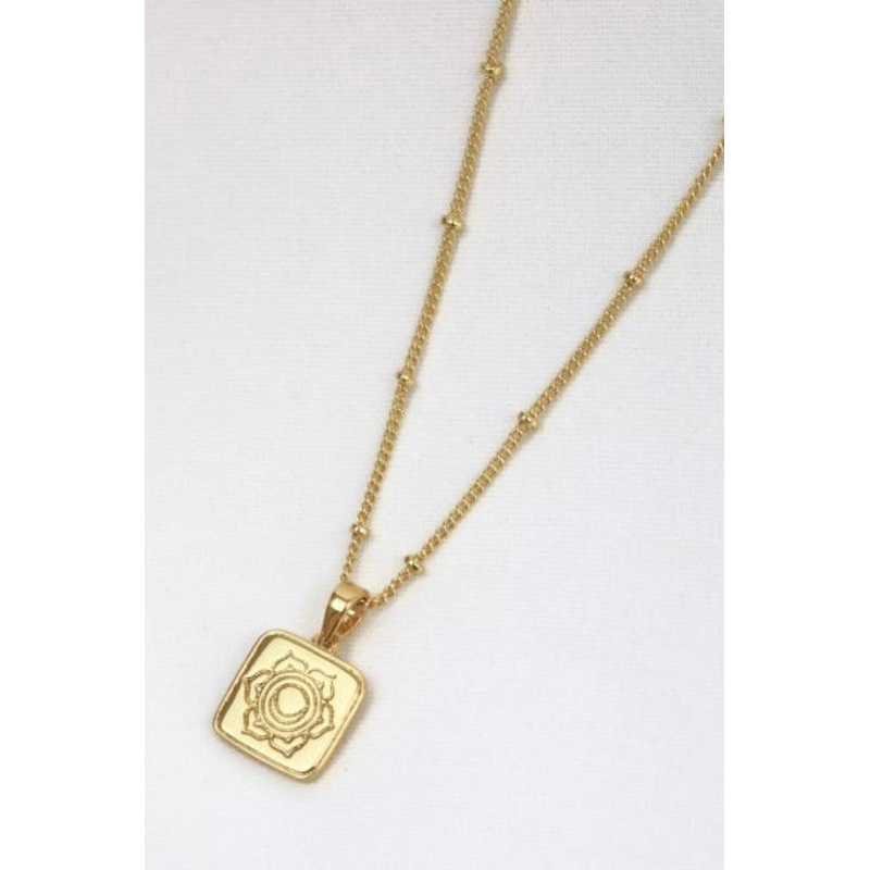 Sacral 18k Gold Plate EOL Square Charm Lotus Necklace