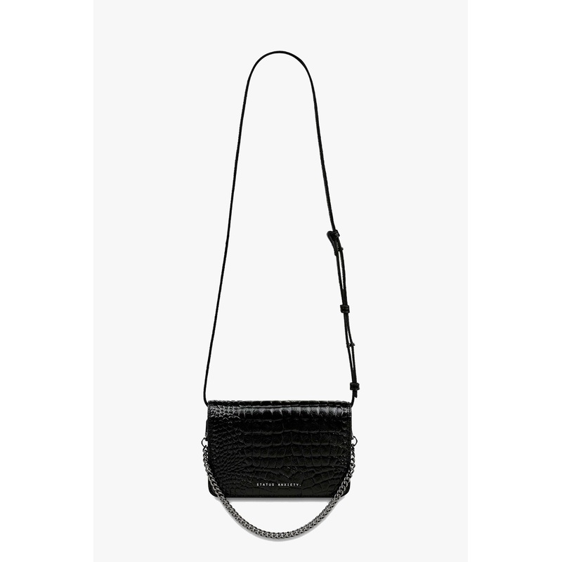 She Burns Black Croc Leather Crossbody Bag