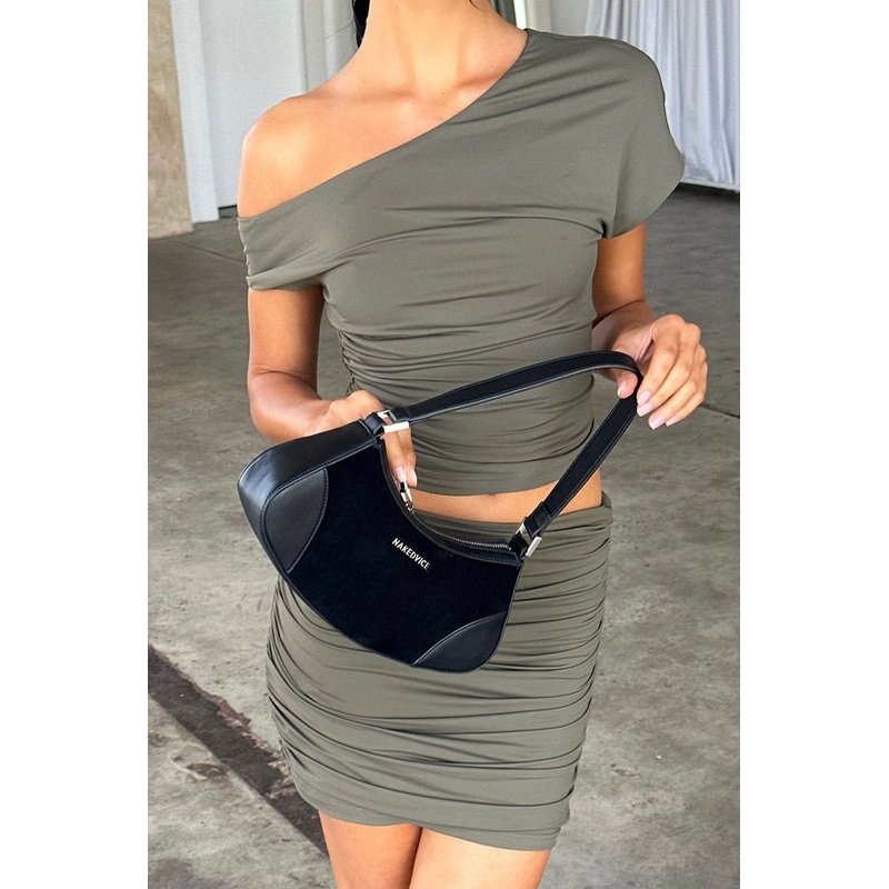 The Reggie Black Suede Leather Shoulder Bag