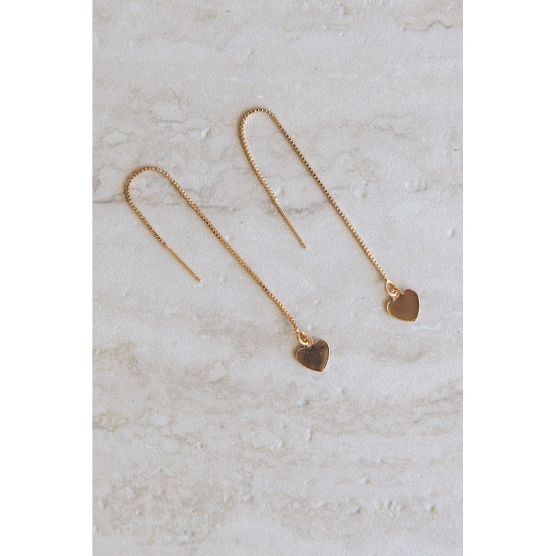Thread Chain Heart Gold Earrings
