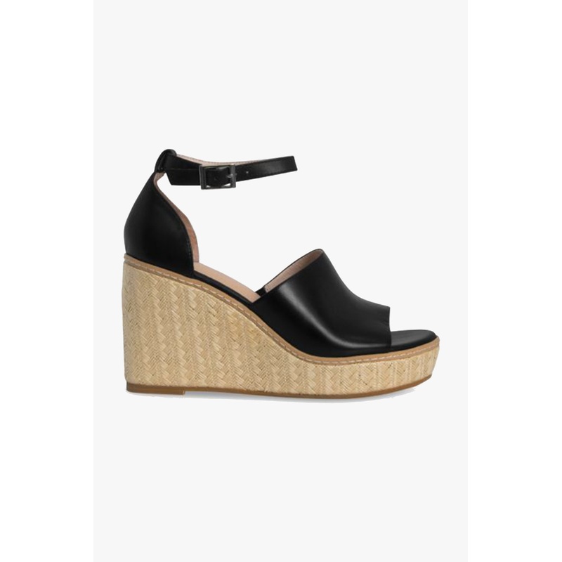 Tilley Black Ankle Strap Woven Wedge Heel
