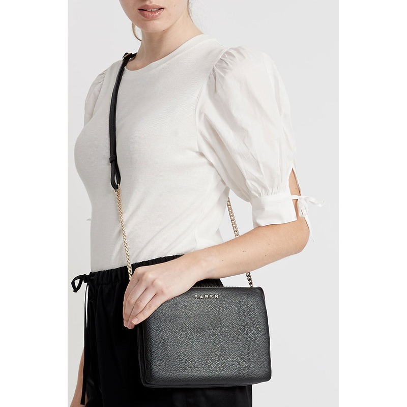 Tilly’s Big Sis Black Multi Pocket Chain Strap Leather Large Clutch