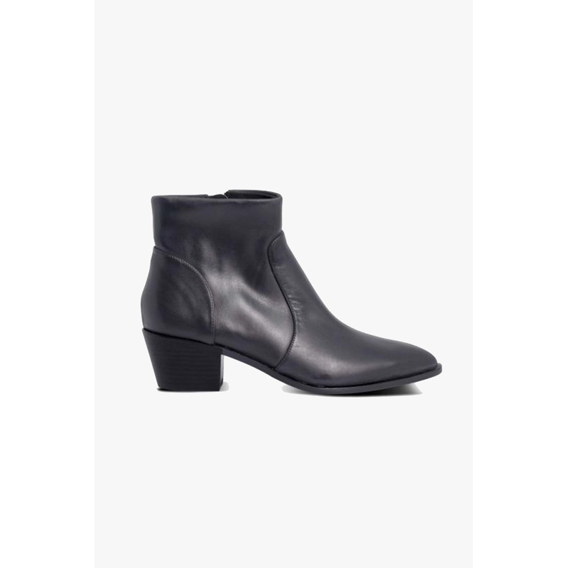 Willow Black Leather Ankle Boot With Side Zip
