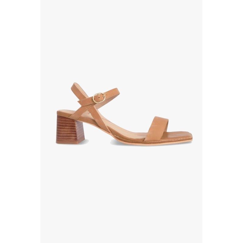 Alisia Tan Square Toe Ankle Strap Mid Heel