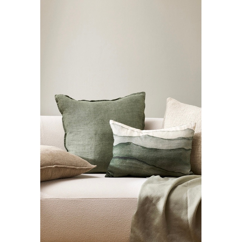 Cassia Moss Feather Inner 55x55cm  Linen Cushion