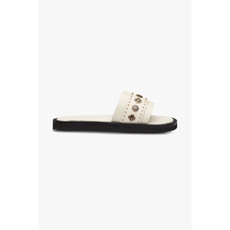 Cleo Off White Leather Slide with Gold Charms