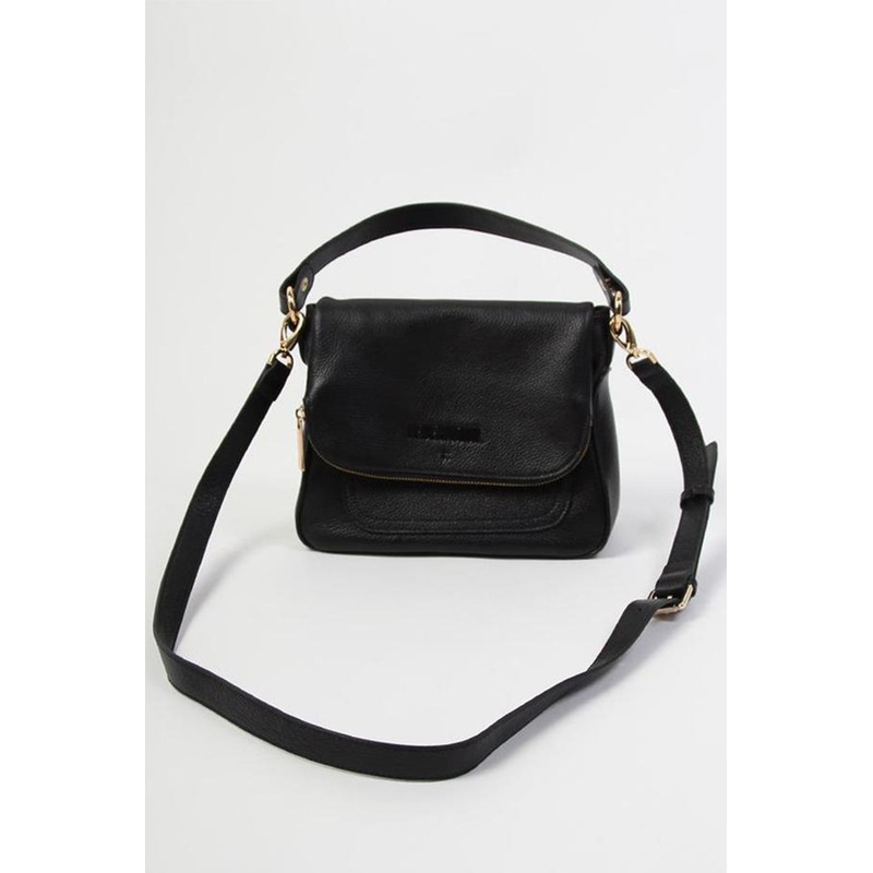 For Keeps Black Leather Fold Over Cross Body Gold Hardware Bag