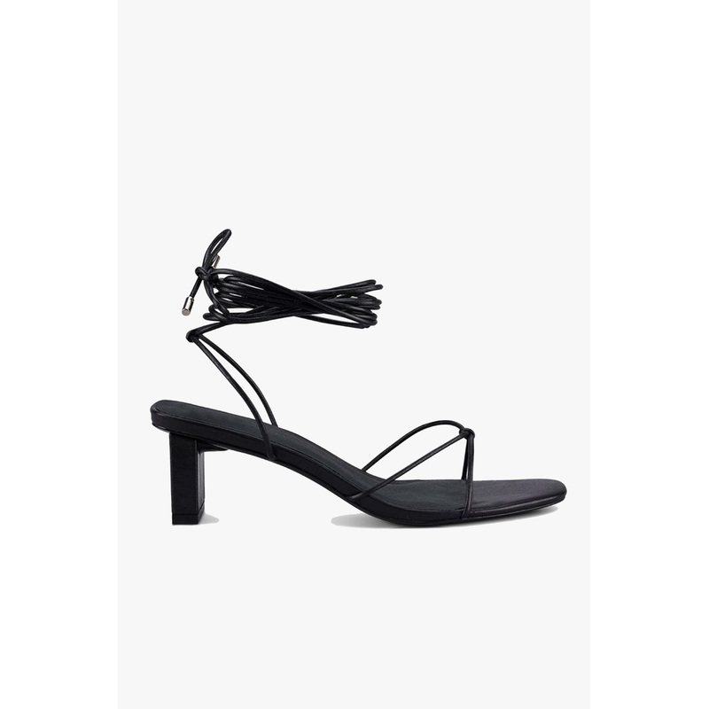 Honey Black Ankle Strap Mid Heel