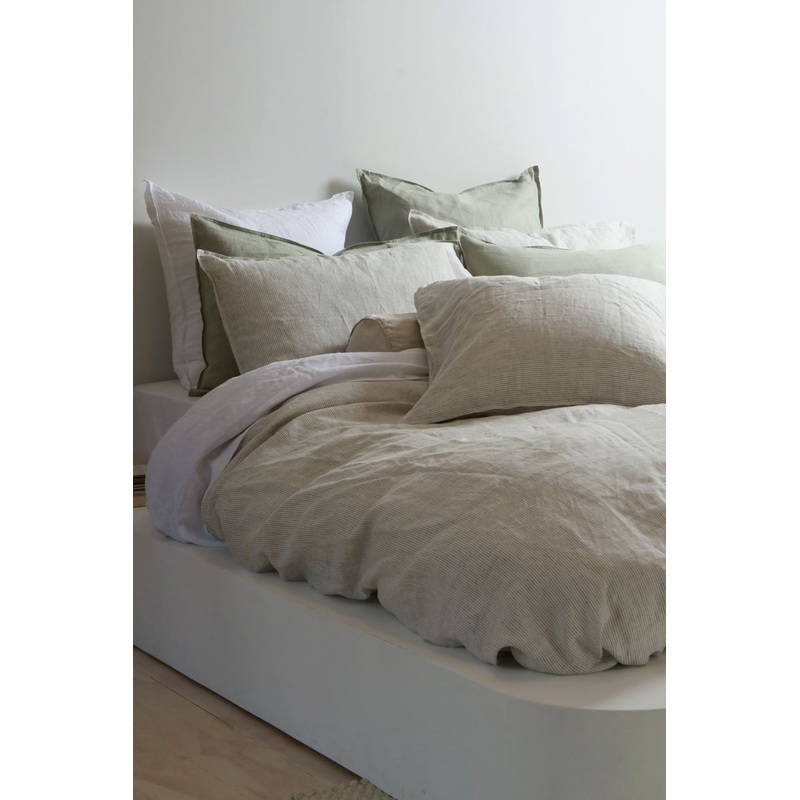 Linen Duvet Cover Set Charcoal Pinstripe King