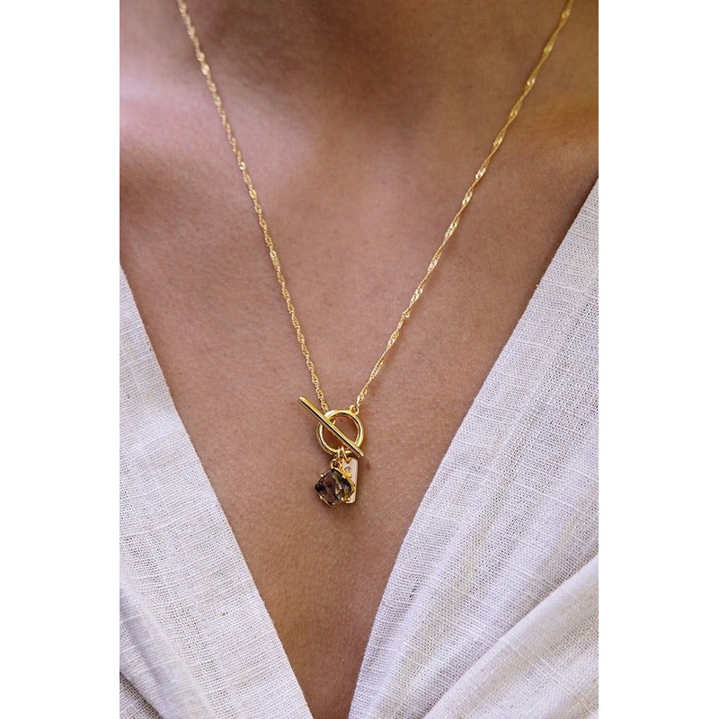Pure 18k Gold Plate with Herkimer Quartz Fob Necklace