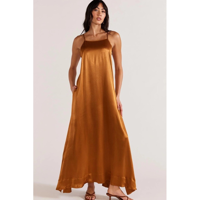 Rayna Copper Satin Strappy Maxi Dress