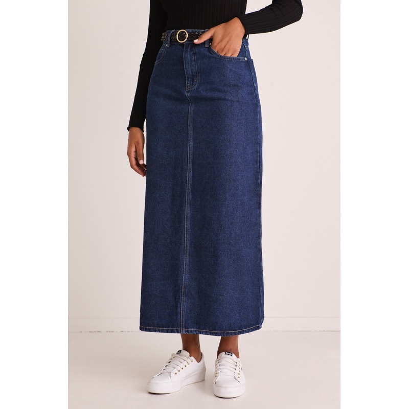 Rouge Dark Blue Denim Midi Skirt