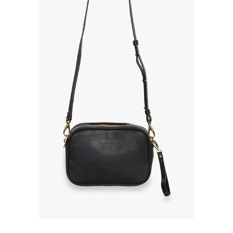 The All Times Black Leather Cross Body Gold Hardware Bag
