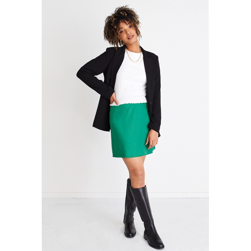 Tipsy Palm Green Satin Bias Mini Skirt