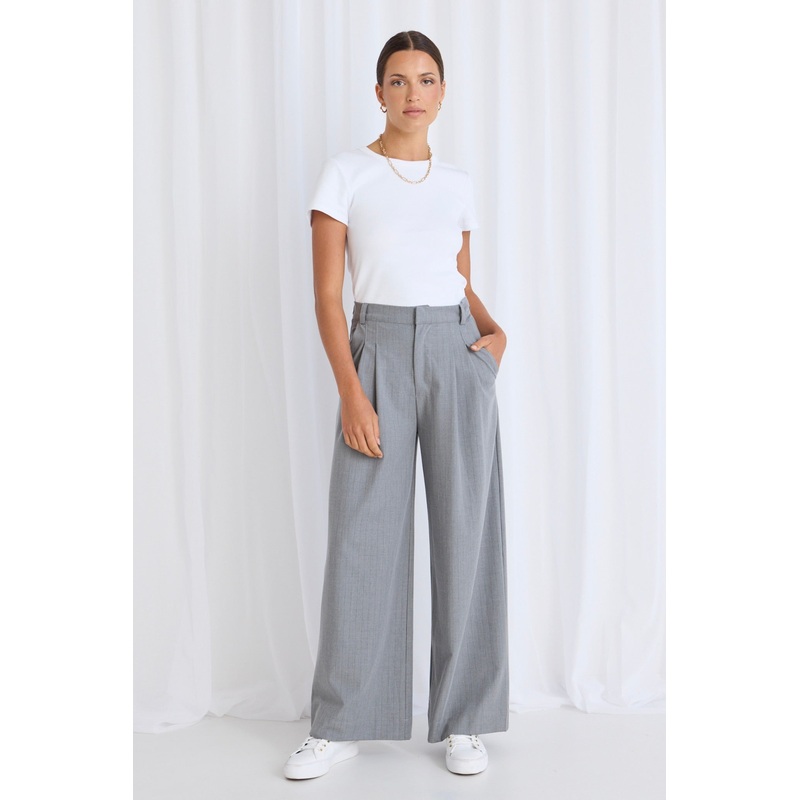 Vice Grey Pinstripe Pleat Front Manstyle Wide Leg Pant