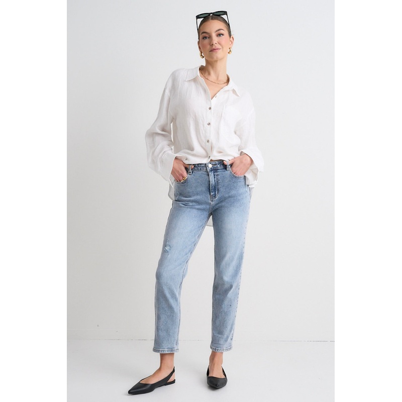 Amelia Mid Blue Mid Rise Slim Leg Jean