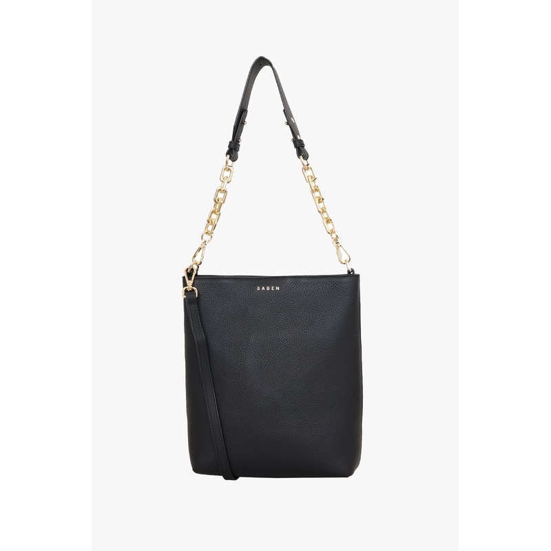 Claudette Crossbody Black + Gold Chunky Chain Handle
