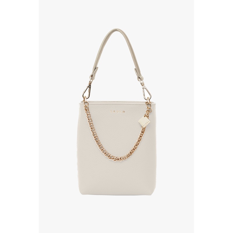 Coco Alabaster Leather Bucket Bag with Gold Chain Detail