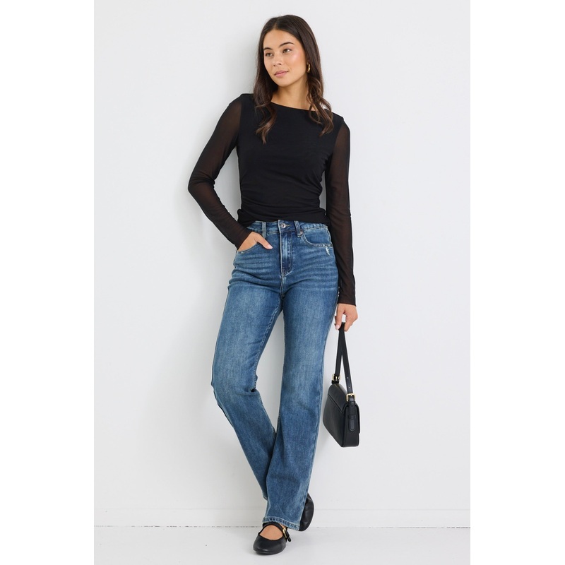 Farah Mid Blue High Rise Soft Flare Jean