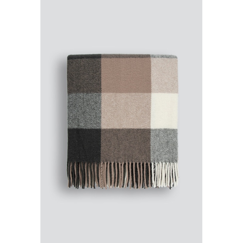 Glenburn Tan Multi Check 150x180cm Wool Throw