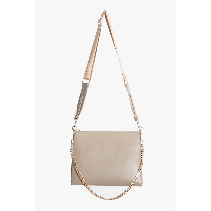 Large Compartments Latte Gold Hardware Leather Bag