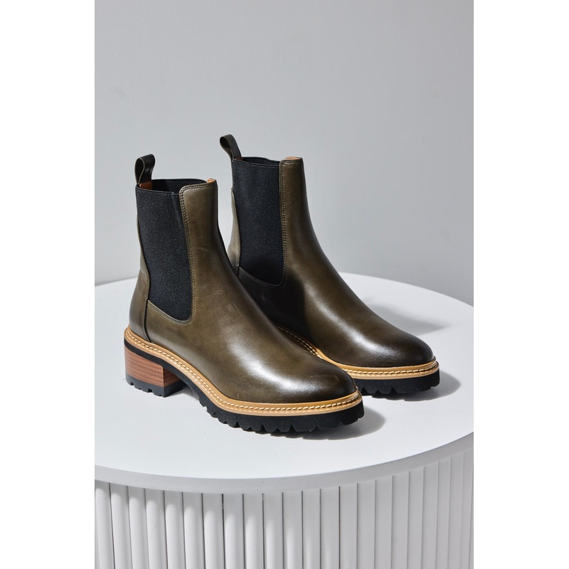 Linear Olive Chelsea Elastic Ankle Boot