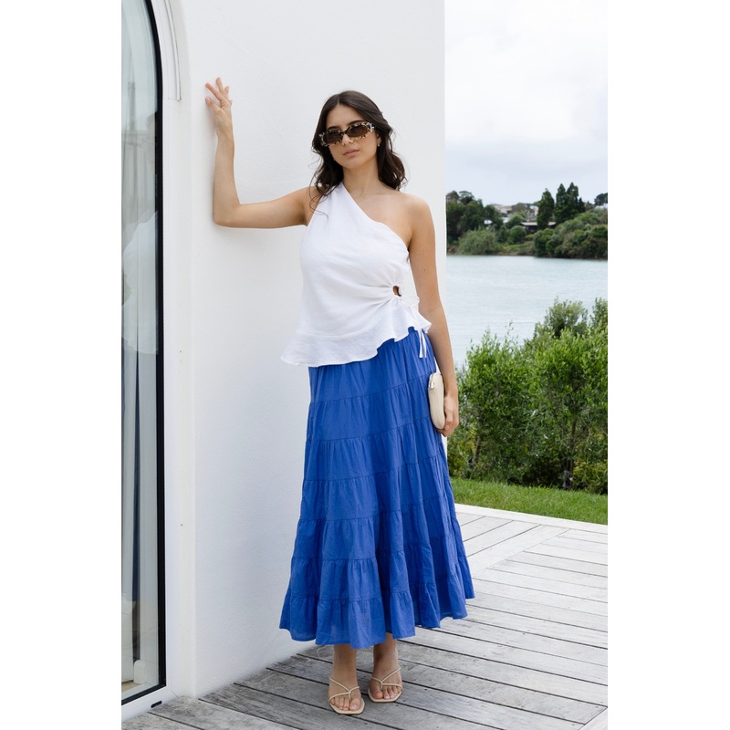 Lyrical Electric Blue Cotton Voile Multi Tiered Maxi Skirt