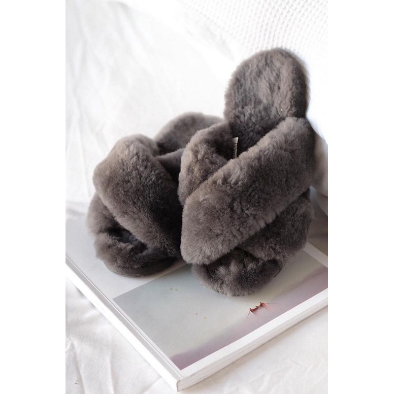 Mayberry Charcoal Wool Crossover Slippers