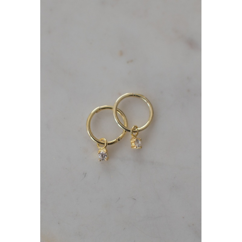 Mini Rock Sleeper Earrings Clear Gold