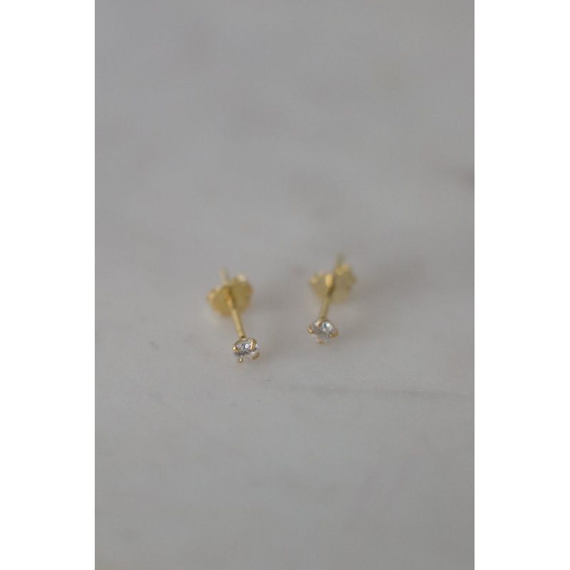 Mini Rock Stud Earrings Clear Gold