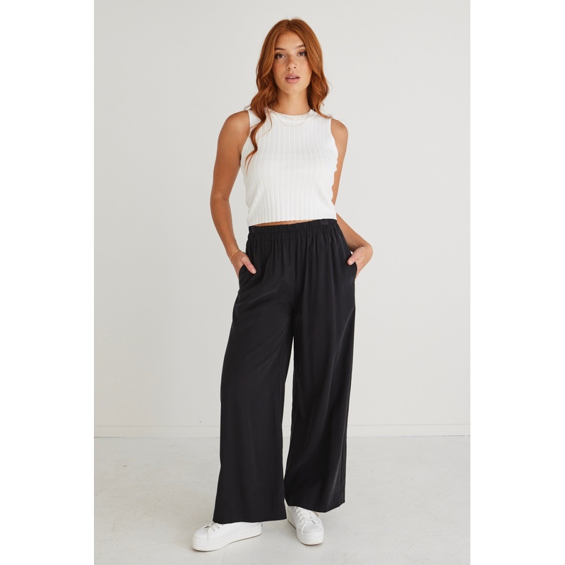 Opulent Luxury Black  Pull On Wide Leg Pants