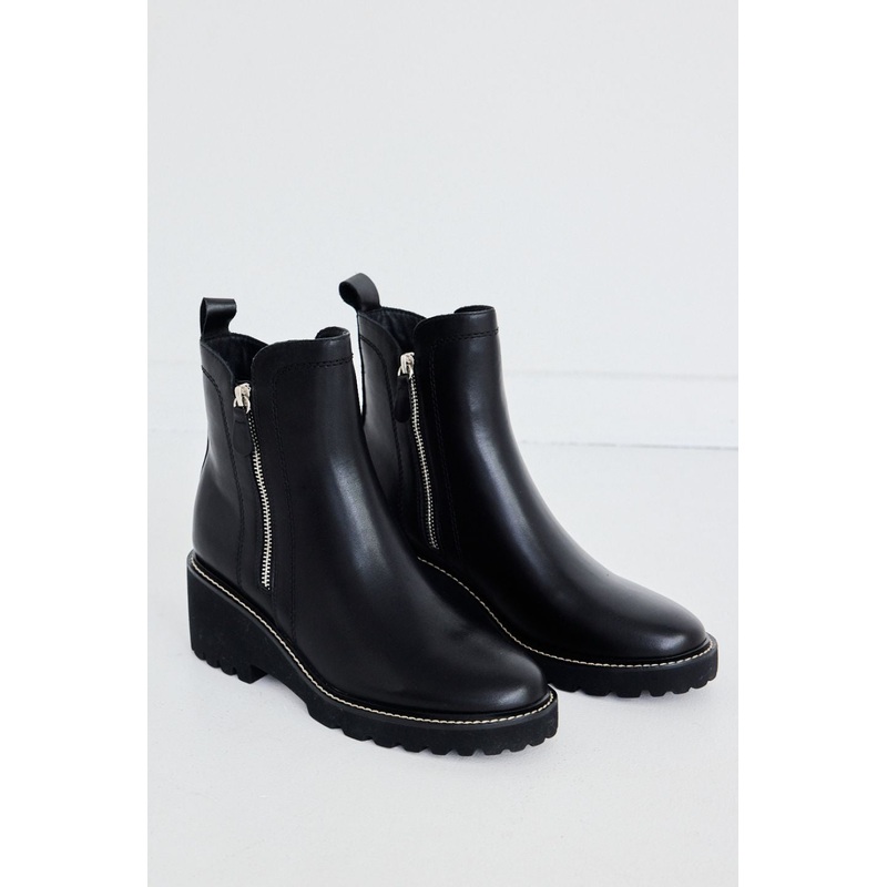Parson Black Chunky Zip Leather Ankle Boot