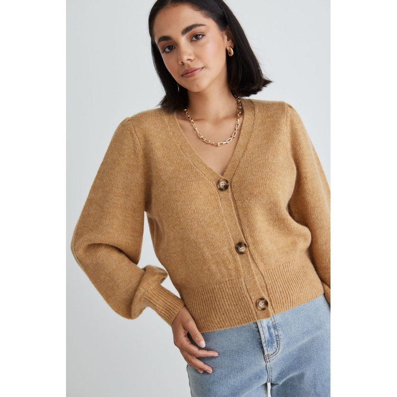 Spirited Gold Cropped Knit Cardigan