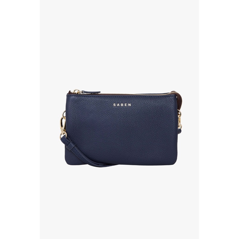 Tilly Multi Pocket Navy Leather Crossbody Clutch