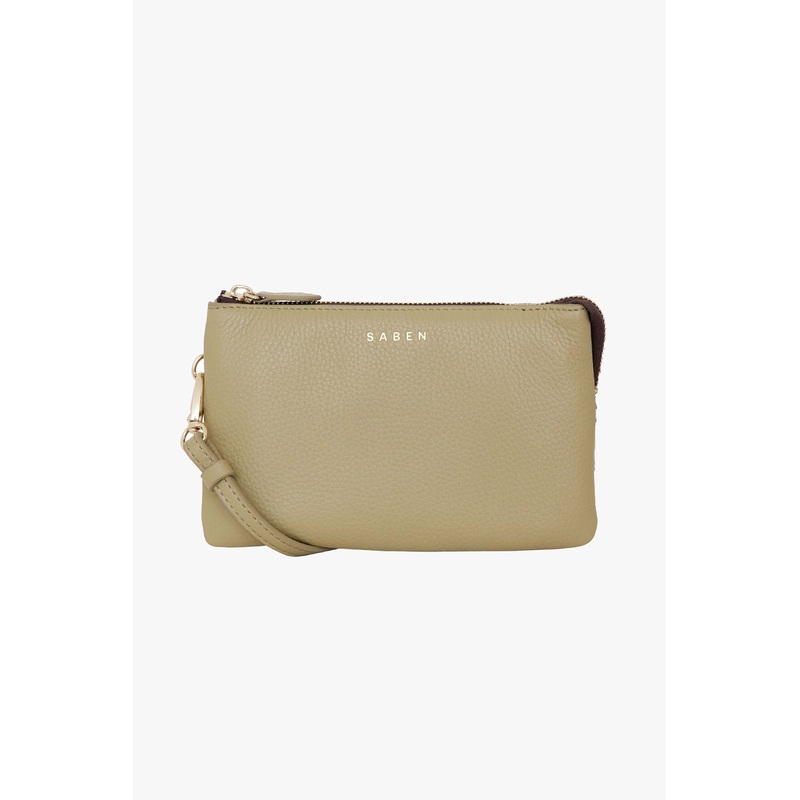 Tilly Multi Pocket Tussock Pale Green Leather Crossbody Clutch