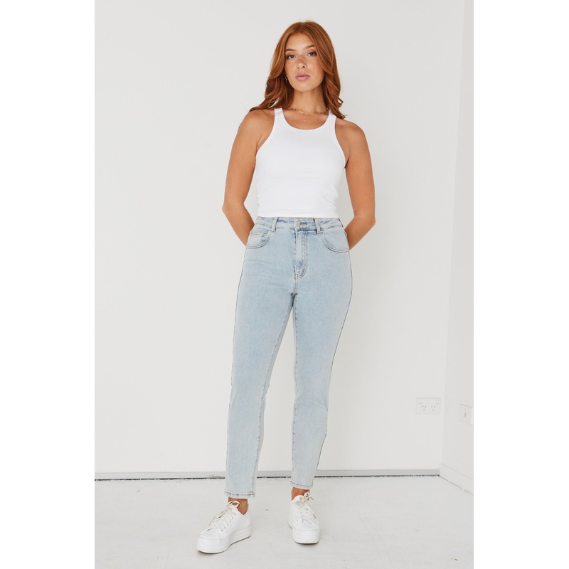 Tommy Acid Wash High Waist Straight Leg Jean