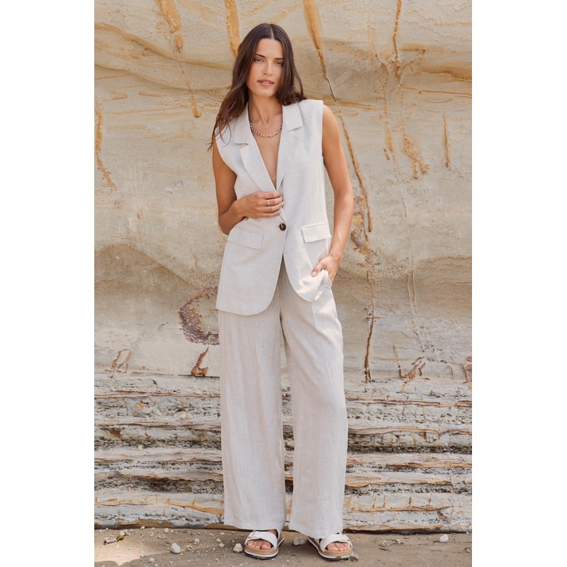 Vancouver Natural Linen Viscose Longline Vest