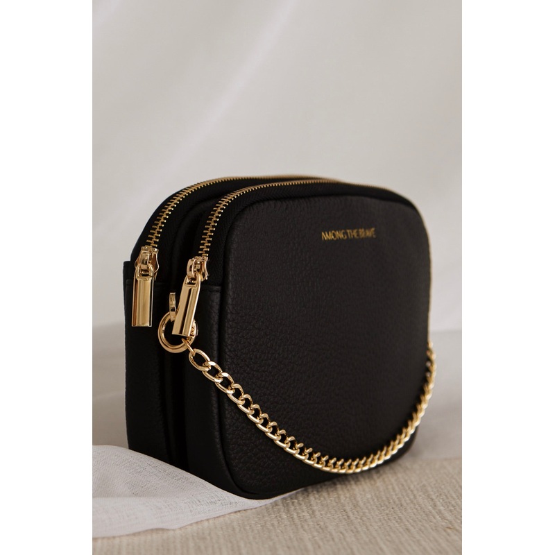 Venice Black Leather Double Pouch Bag