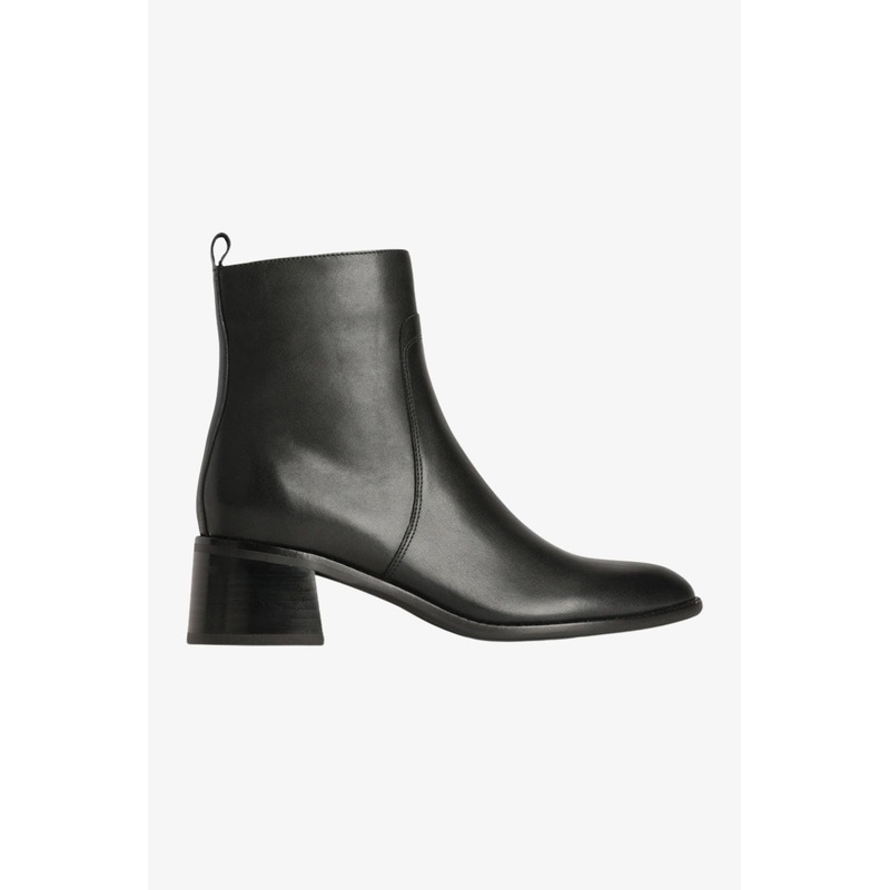 Wyona Black Ankle Mid Heel Leather Boot