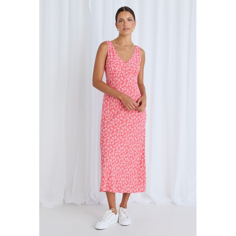 Astro Coral Twiggly Sleeveless Slim Fit Midi Dress
