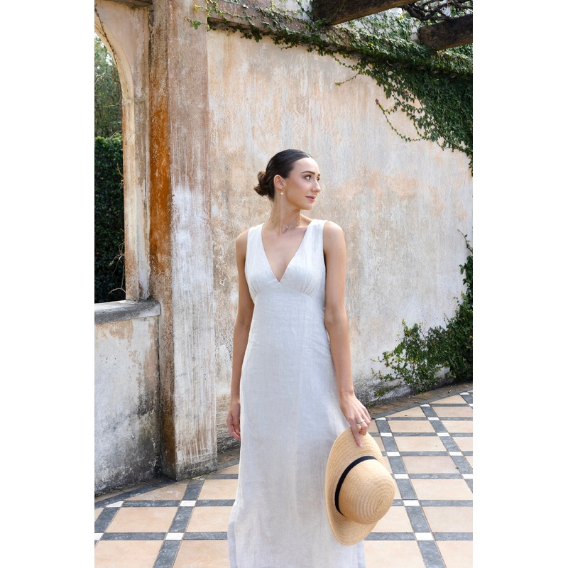 Azalea Natural Linen Sleeveless Empire Midi Dress