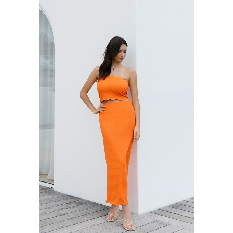Beacon Orange Zigzag Knit Tube Skirt