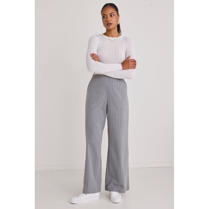 Best Life Grey Pinstripe Wide Leg Pant