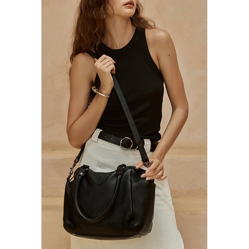 Force of Being Black Leather Handbag